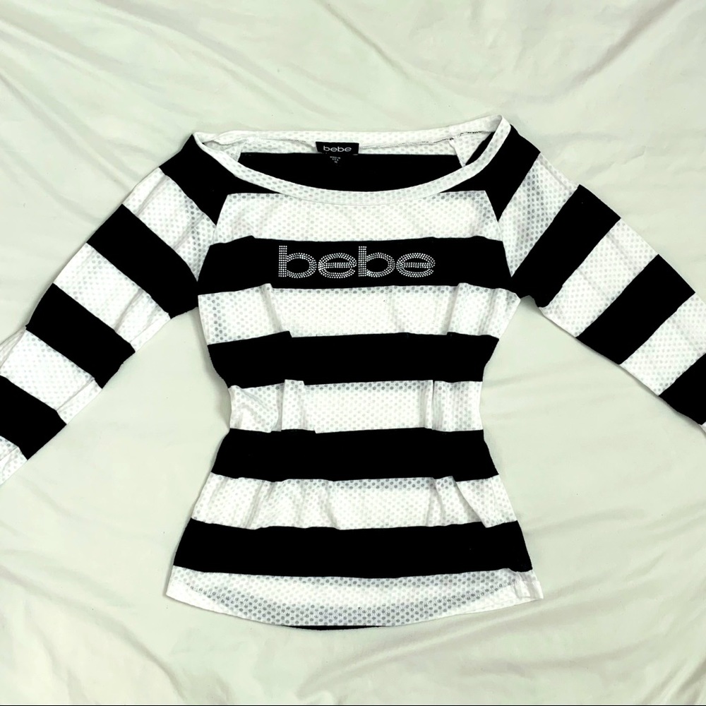 BEBE 2000s striped long-sleeve